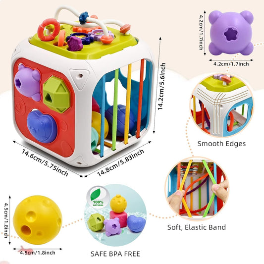 TEC TAVAKKAL Montessori 7 in 1 Baby Sensory Toy for Kids - Educational Learning Shape Sorter, Activity Stacking, Interactive Fine Motor Skill Development - Multicolor
